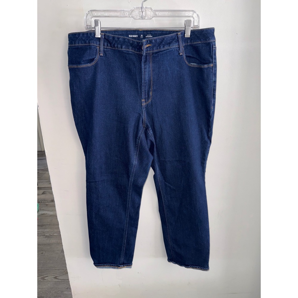 Old Navy Womens High-Rise Straight Jeans Dark Wash Denim 20 Short Blue